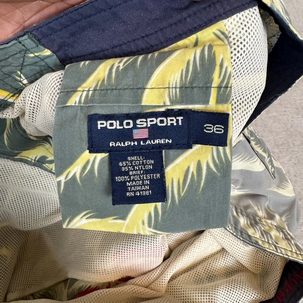 Vintage 90s Polo Sport Ralph Lauren Hawaiian Tropical Swim Trunks Mens 36 Green‎